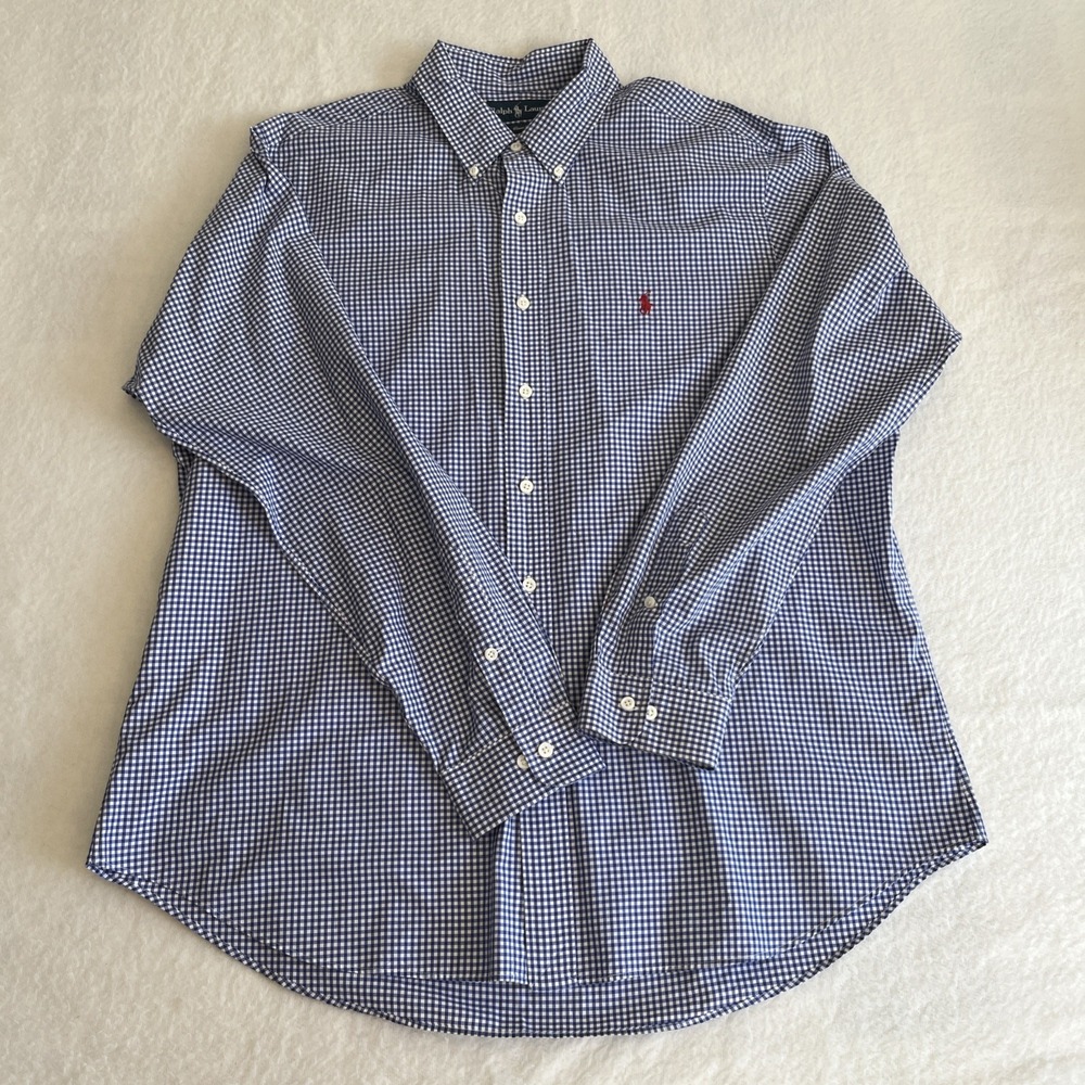 Polo Ralph Lauren Shirt‎ Men's XL Classic Fit Blue Check Plaid Button Down - Picture 2 of 10